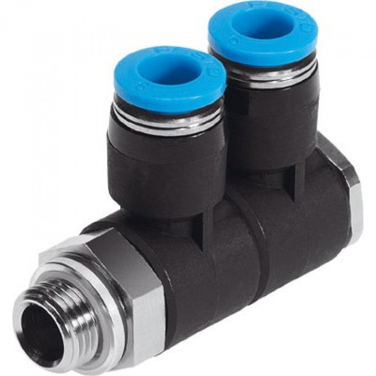 QSLV2-G3/8-8 Двойное колено Festo, 3/8 дюйма BSPP (G) с наружной резьбой x 8 мм PTC