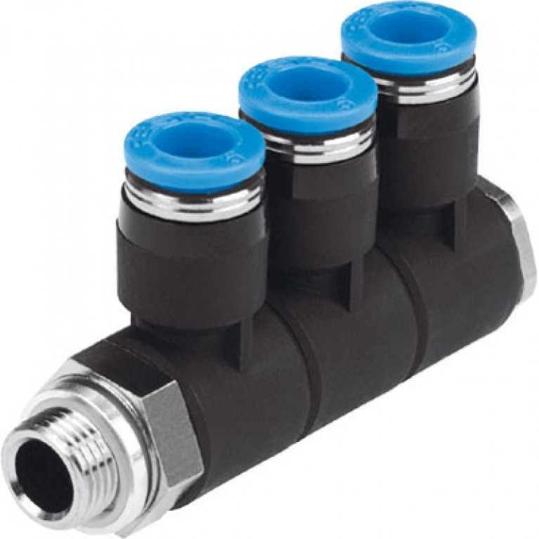 QSLV3-G3/8-10 Тройное колено Festo, 3/8 дюйма BSPP (G) с наружной резьбой x 10 мм PTC