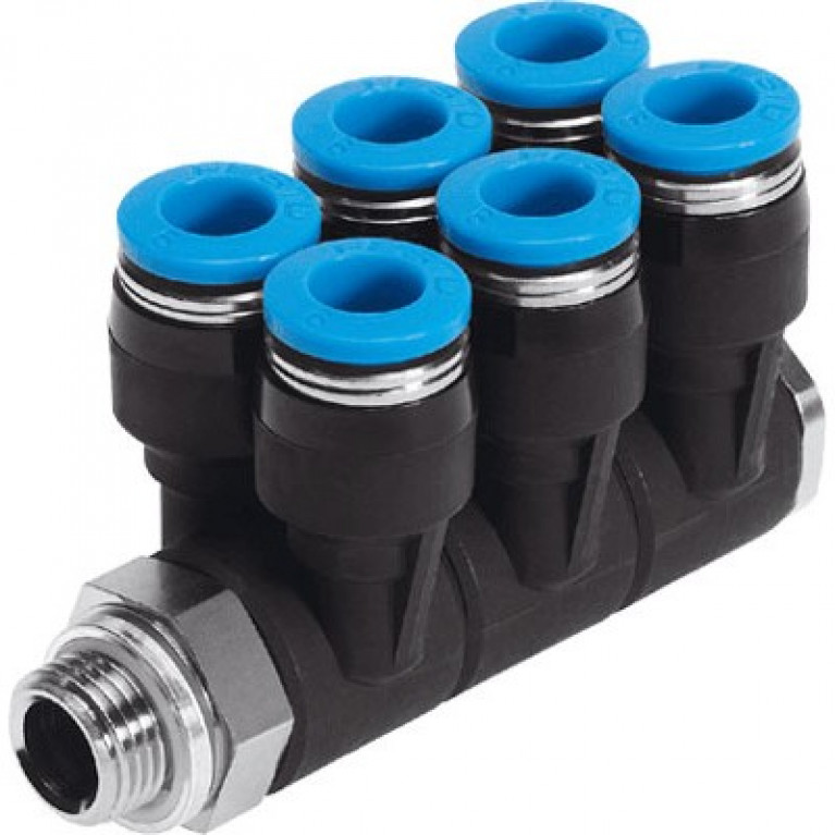 QSLV6-G1/8-6 Тройное Y-образное колено Festo, 1/8 дюйма BSPP (G) с наружной резьбой x 6 мм PTC