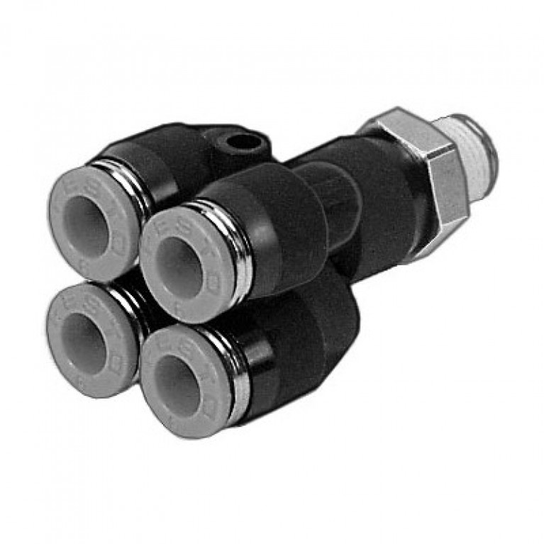 QSQ-1/8-1/4-U Многофункциональный распределитель Festo, ориентируемый — 4 выхода, 1/8 дюйма NPT с наружной резьбой x 1/4 дюйма PTC