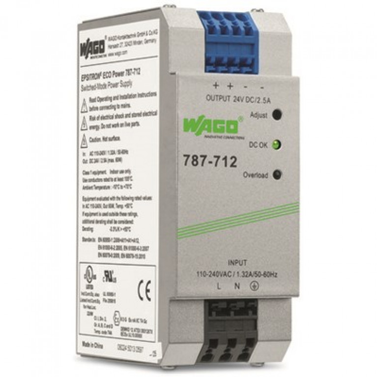 787-712 WAGO ECO-POWER 1-Ф, 2,5 А, 24 В постоянного тока